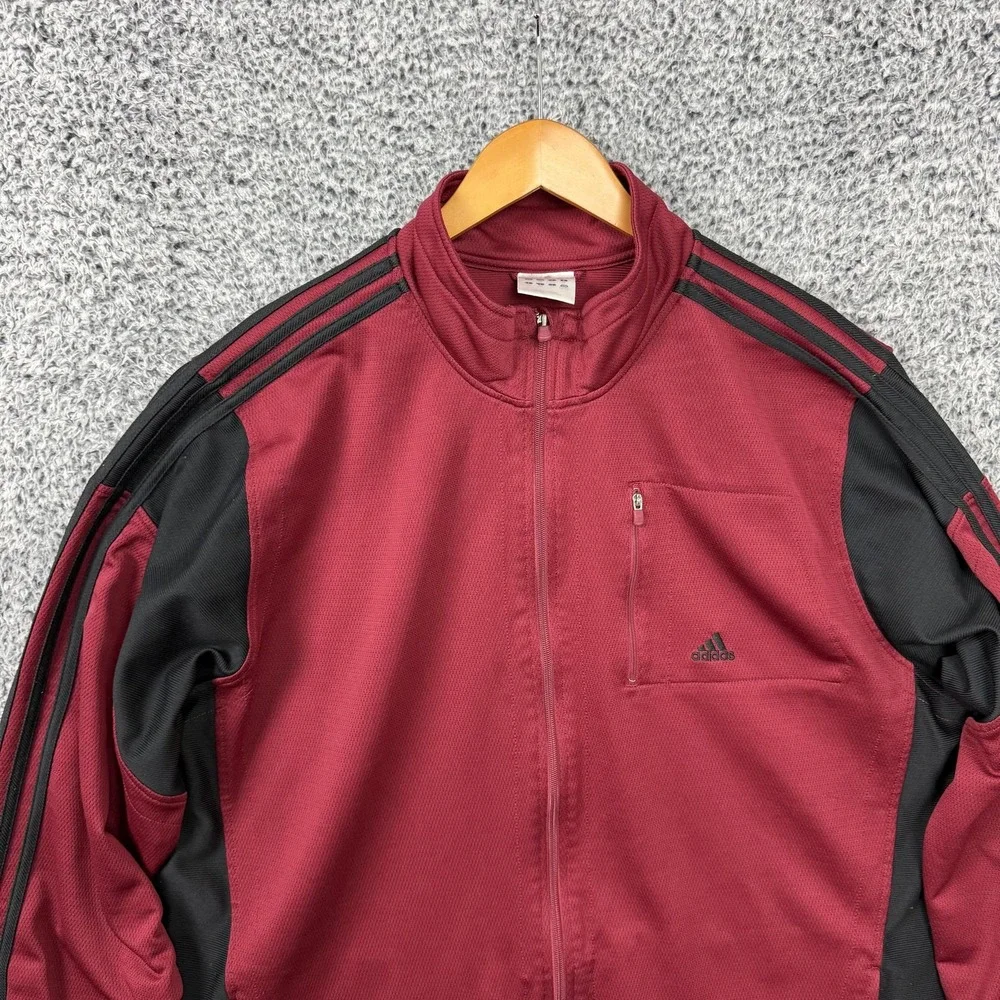 Vintage Y2K Adidas Jacket Mens 2XL Red Black 3-Stripes Track Full Zip Adult XXL